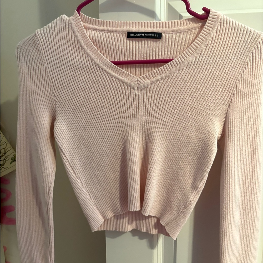 Brandy Melville Light Pink Ribbed Long Sleeve Top